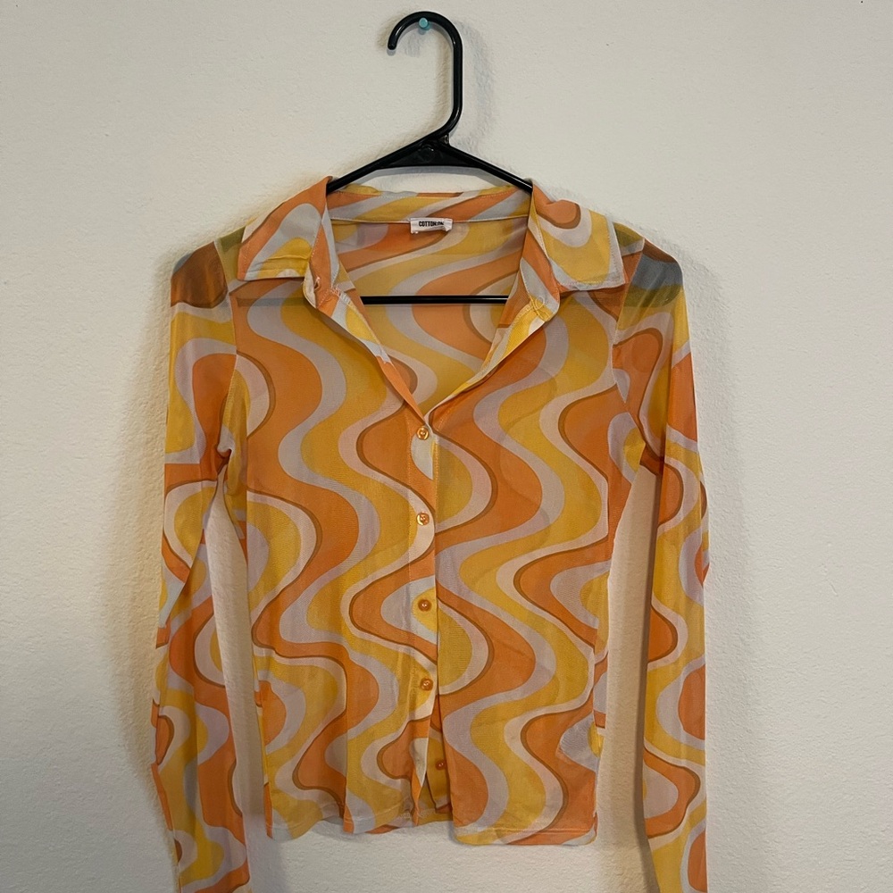 Cotton On Orange and Yellow Long Sleeve Button Down Shirt